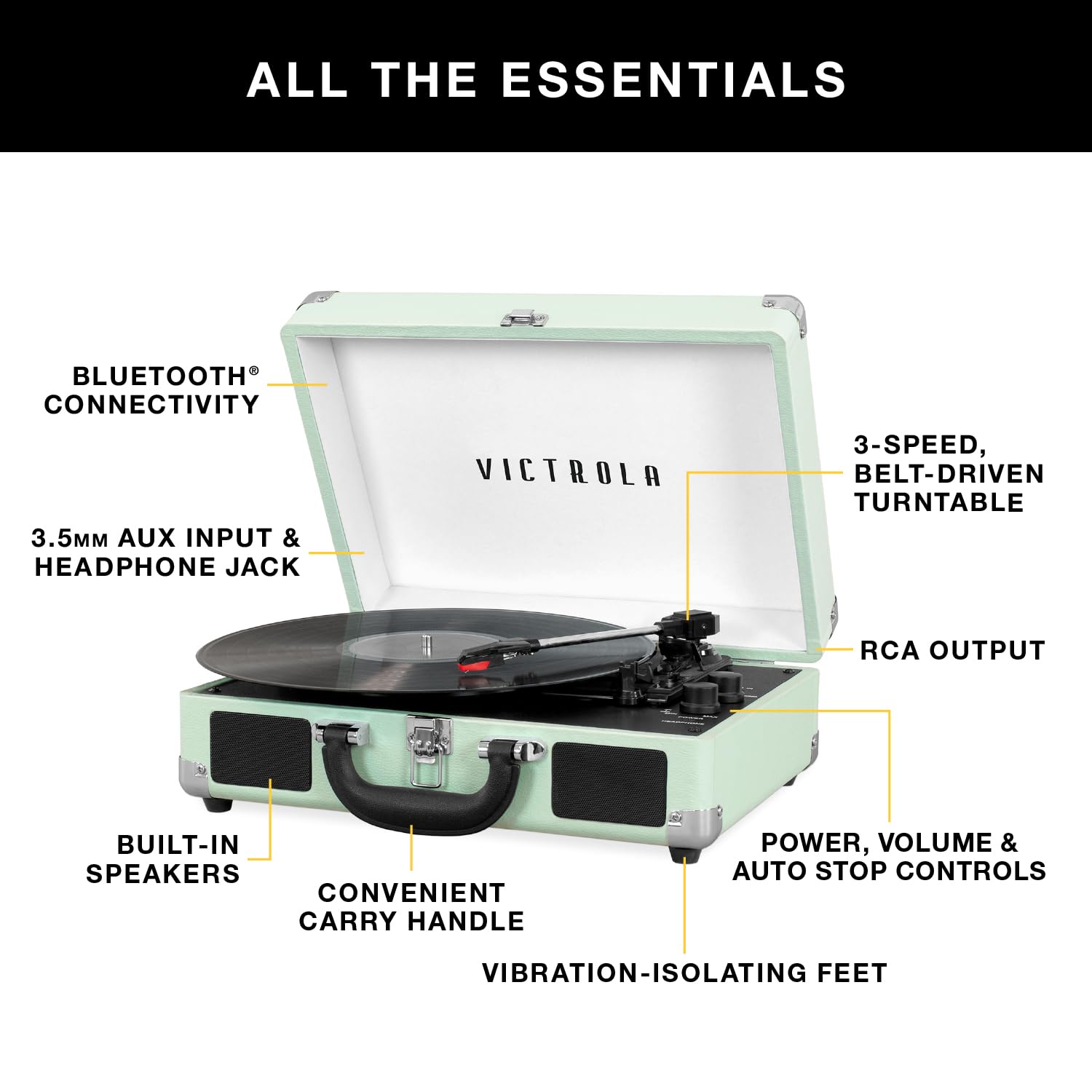 Bluetooth Portable Suitcase Record Player - From Where - 