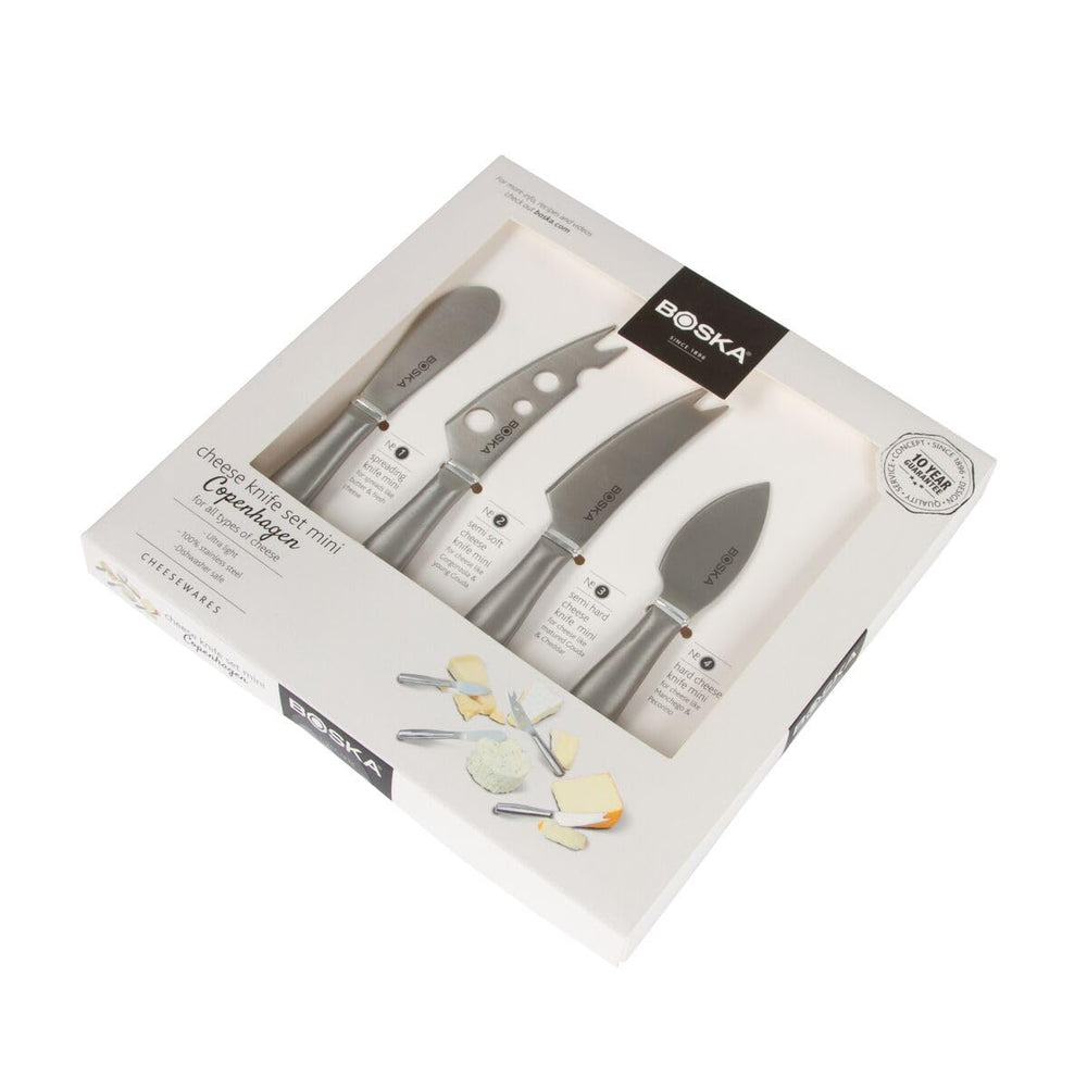 Boska Stainless Steel Cheese 4 Knife Set - Mini Copenhagen Knives For All Types of Cheese - Silver Non - Stick - Dishwasher Safe - For Kitchen Cooking - From Where - 
