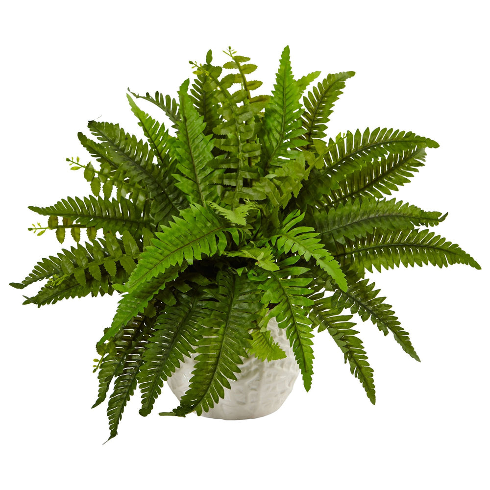 Boston Fern in White Planter Artificial Plant - From Where - 