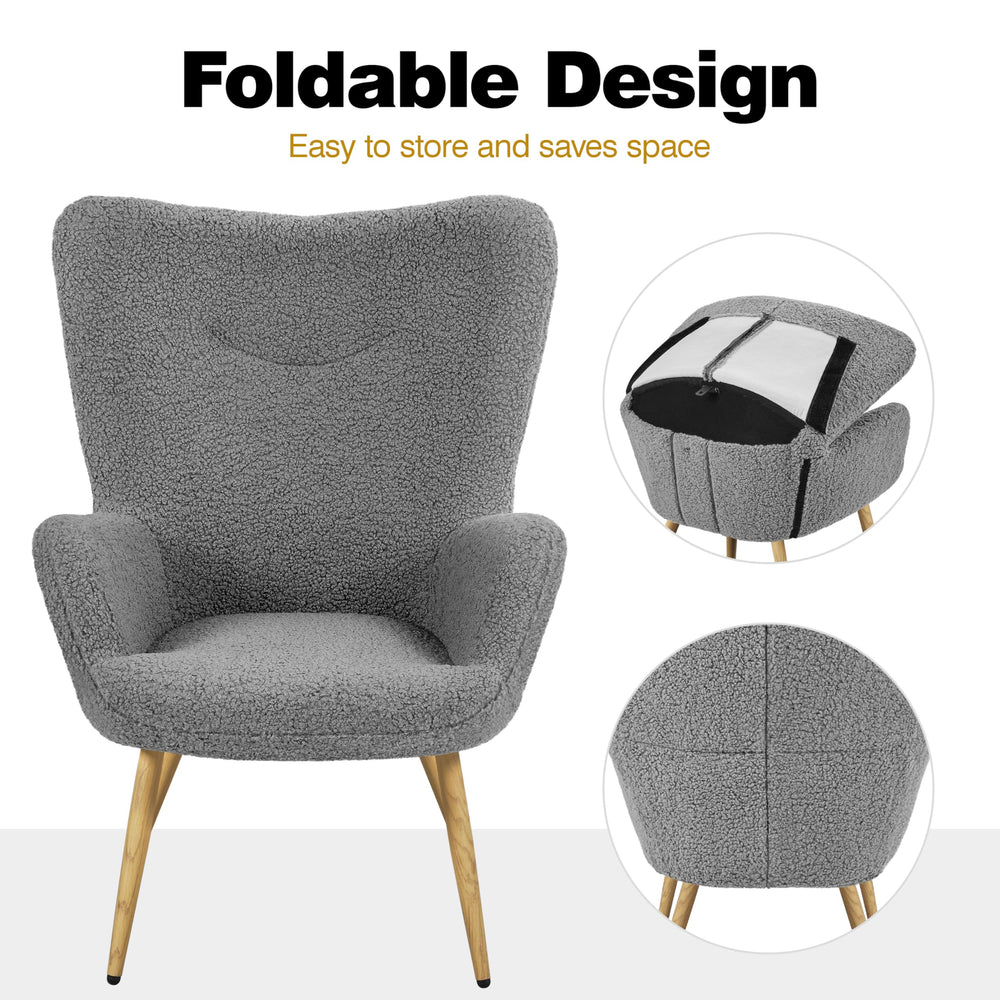 Boucle Accent Chair with High Folding Backrest and Metal Legs - From Where - 