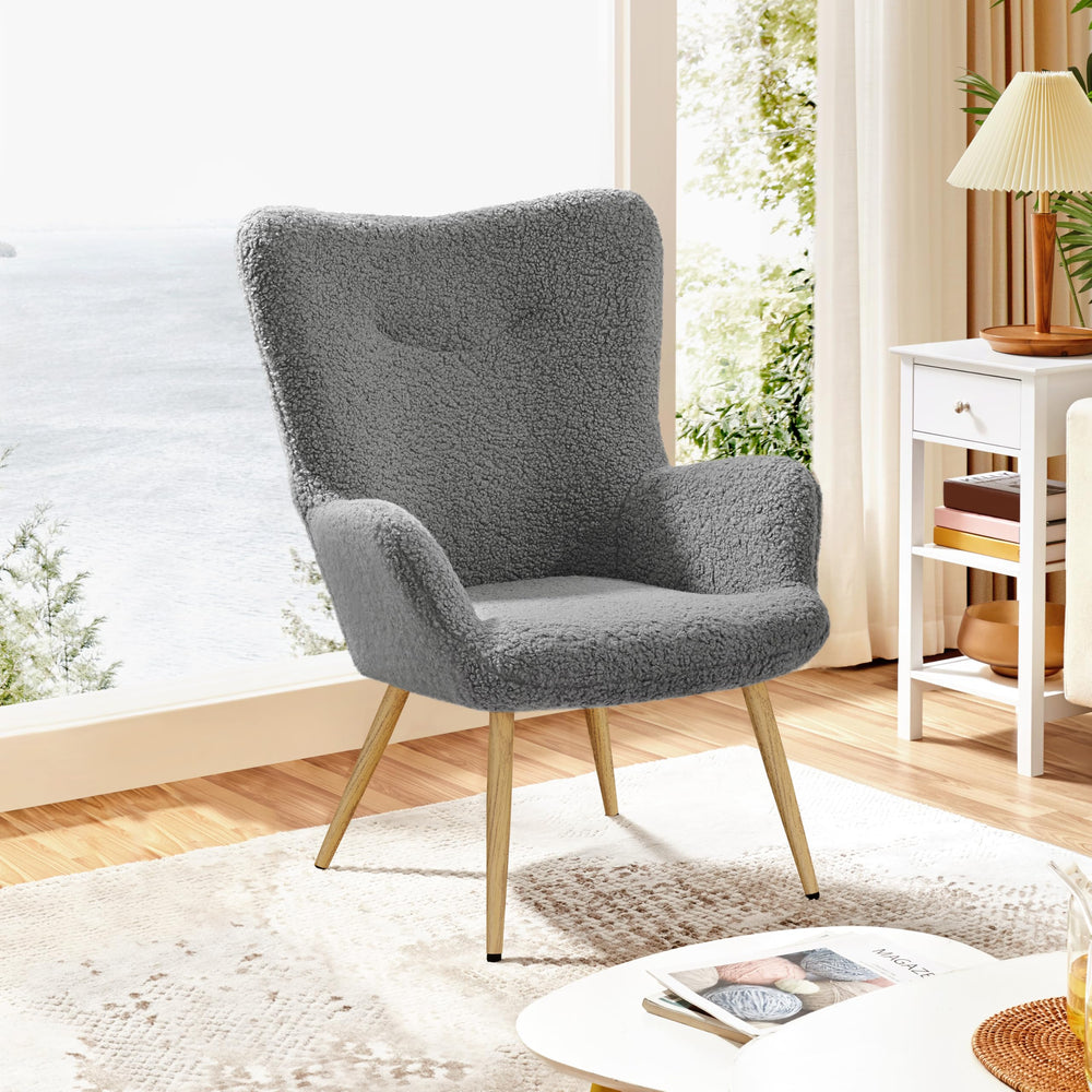Boucle Accent Chair with High Folding Backrest and Metal Legs - From Where - 