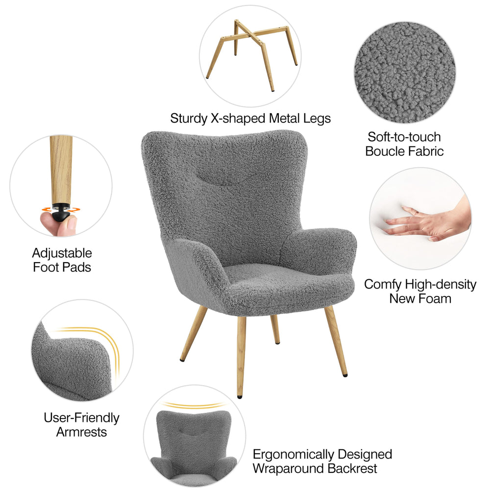 Boucle Accent Chair with High Folding Backrest and Metal Legs - From Where - 