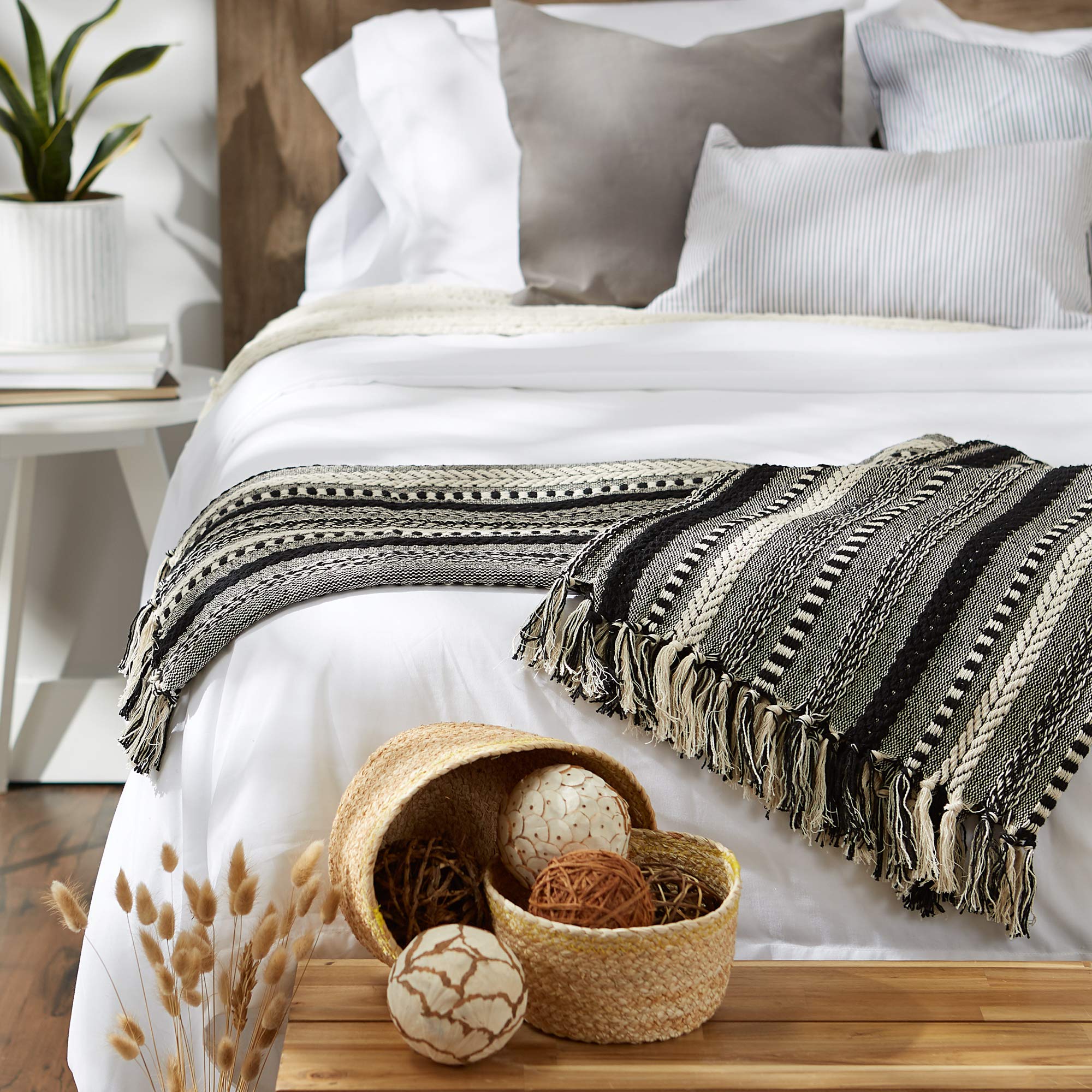 Braided Striped Decorative Throw Blanket - From Where - 