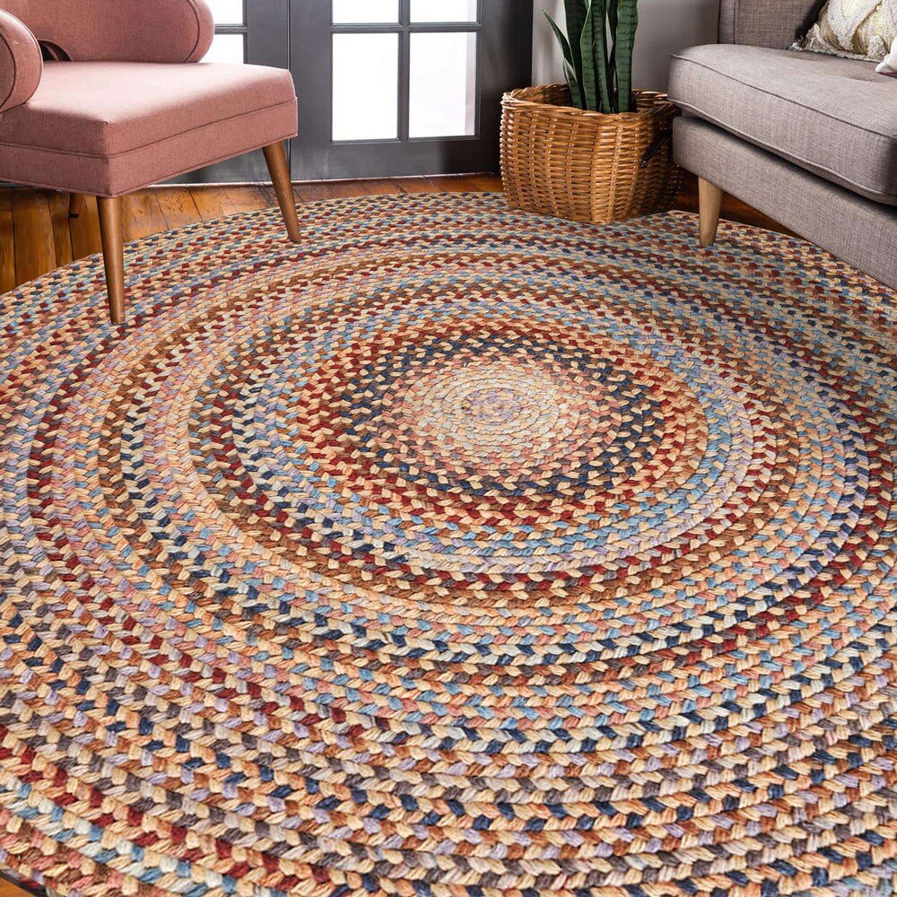 Braided Wool Geometric Area Rug - From Where - 