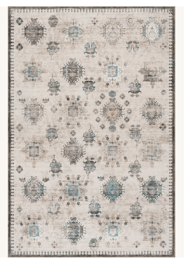Brenda Hazy Heraldry Spill Proof Washable Rug - From Where Finds - 