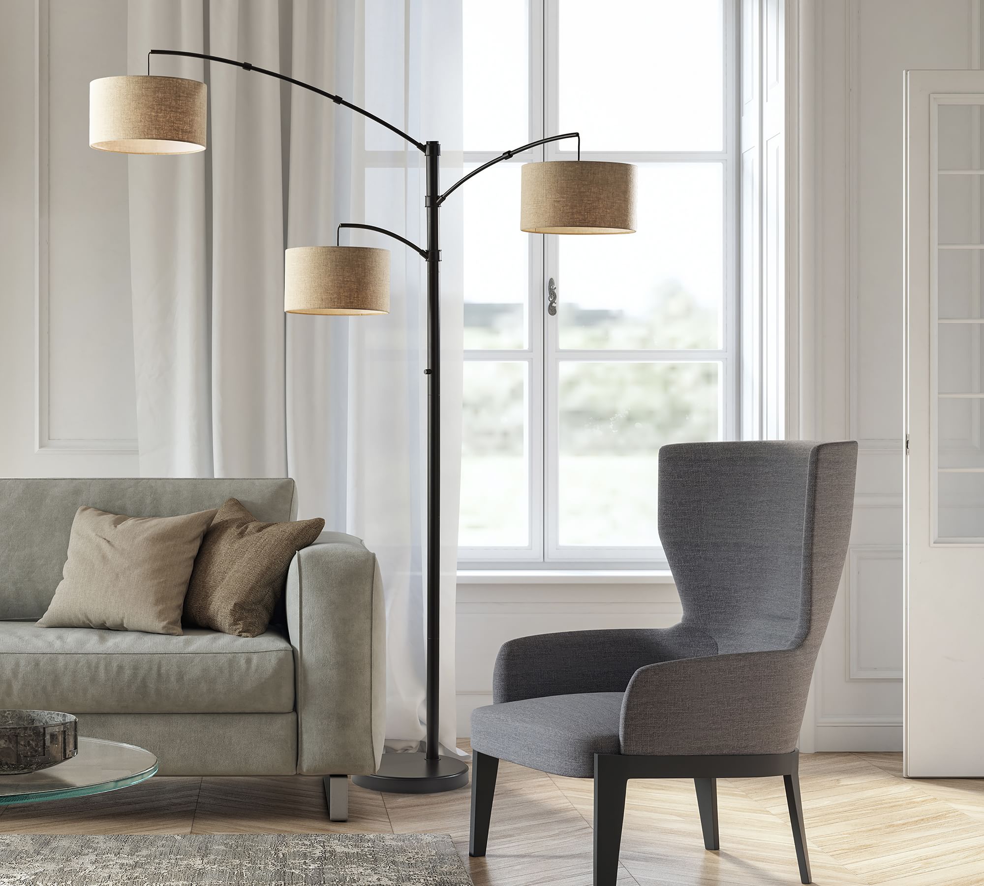 Brendan 3 - Arm Metal Arc Floor Lamp (82") - From Where Finds - 