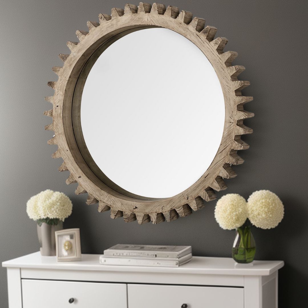 Brown Abstract Wood Framed Accent Mirror - From Where - 