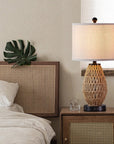 Brown Rattan Woven Table Lamp - From Where - 