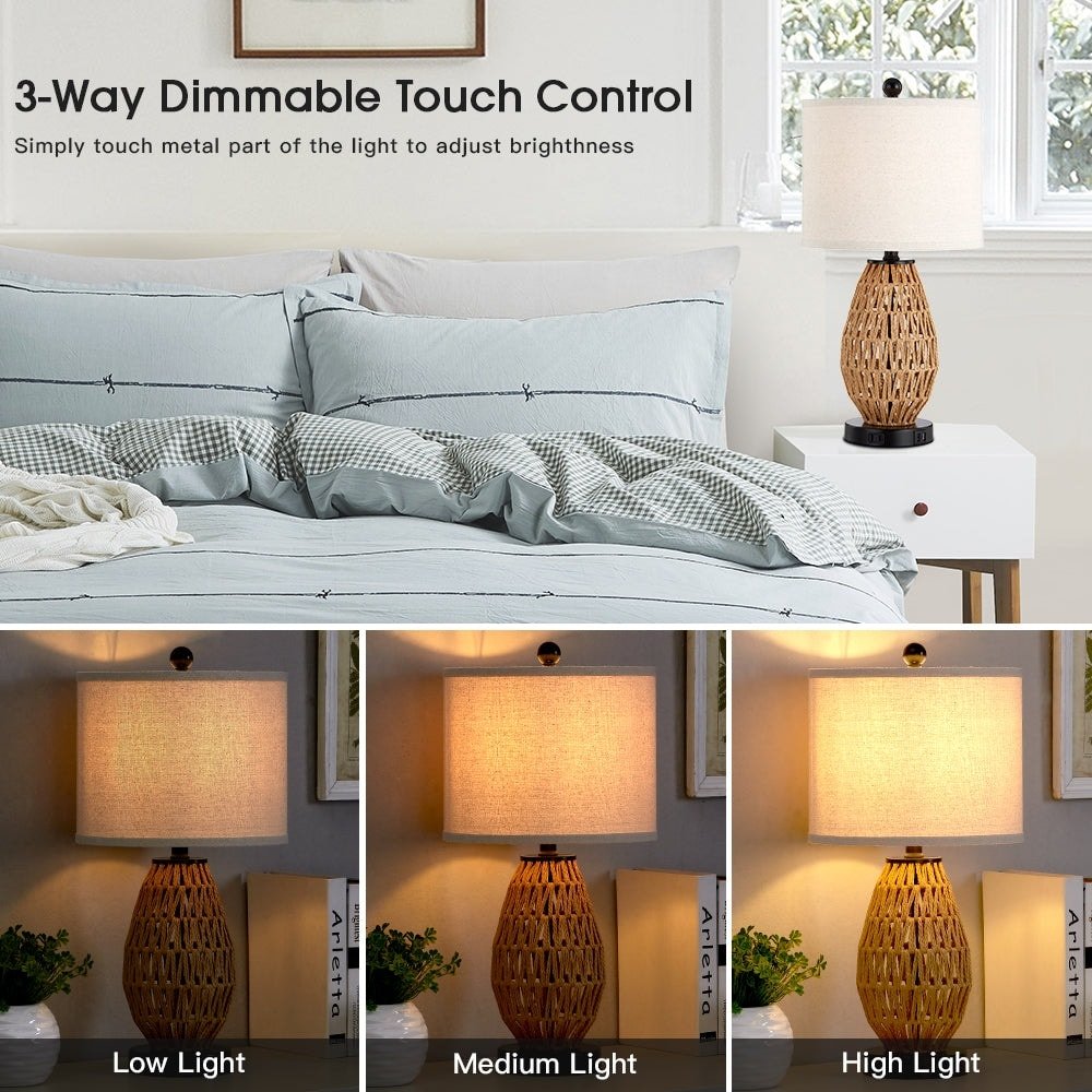 Brown Rattan Woven Table Lamp - From Where - 