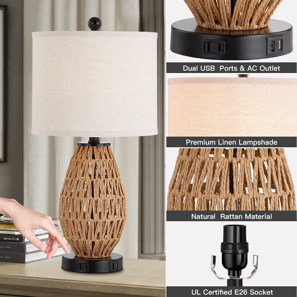 Brown Rattan Woven Table Lamp - From Where - 