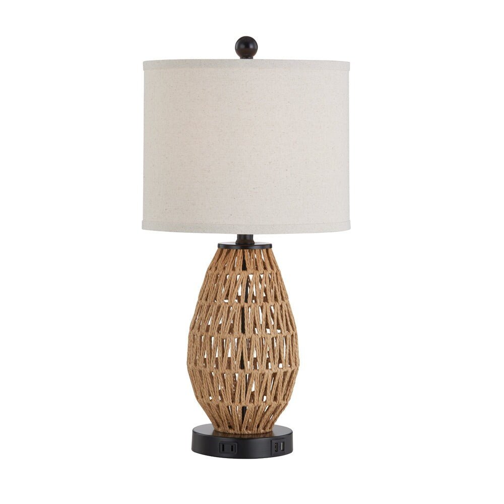 Brown Rattan Woven Table Lamp - From Where - 