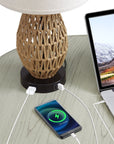 Brown Rattan Woven Table Lamp - From Where - 