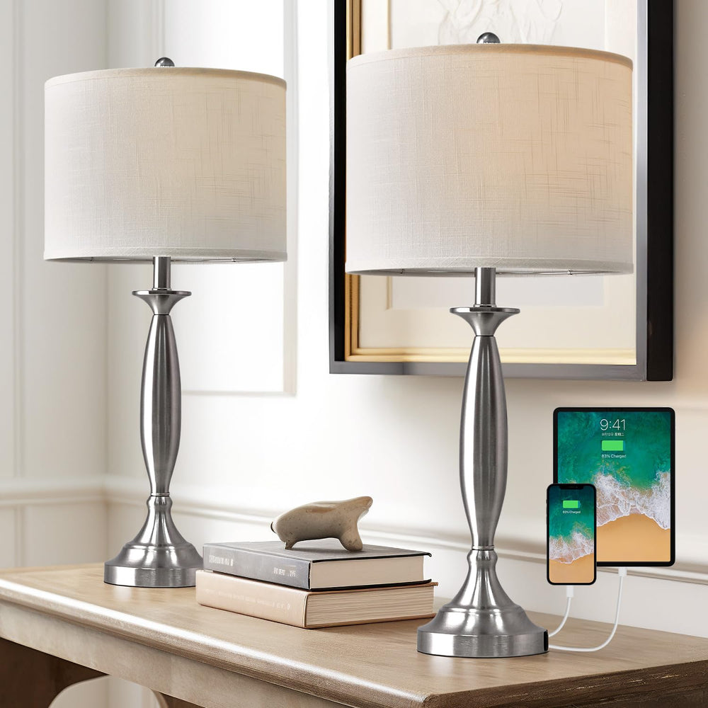 Brushed Steel Table Lamp (Set of 2) - From Where - 