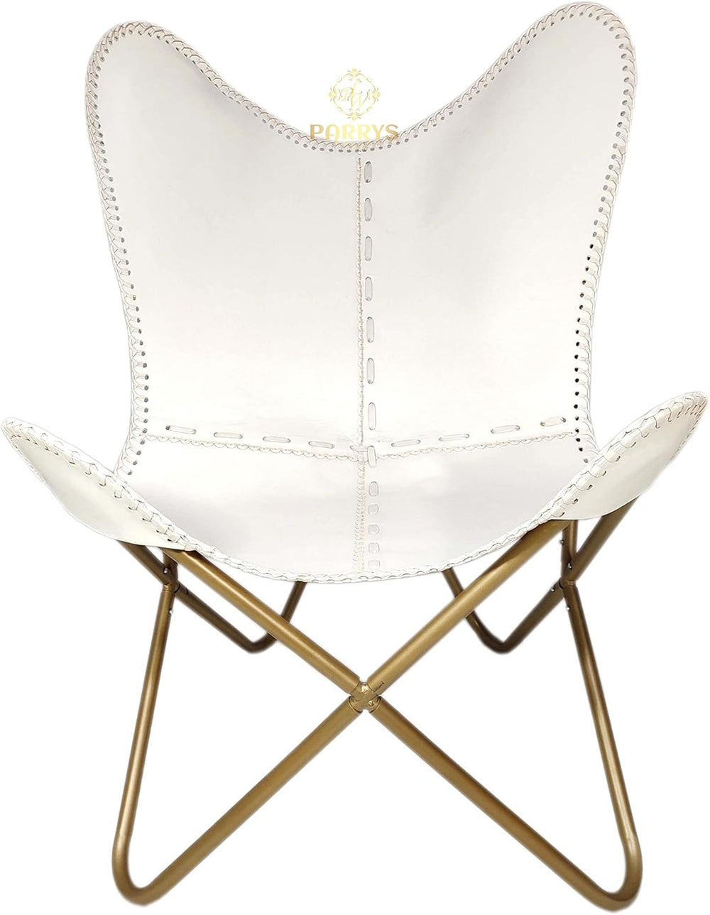 Butterfly Chair - White Leather Iron Frame Lounge Chair - Comfortable Recliner Hand - Stitching Leather Chair – Living Room Décor Chair – Butterfly Office Chair - From Where - 