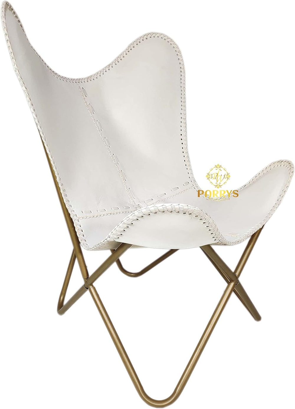 Butterfly Chair - White Leather Iron Frame Lounge Chair - Comfortable Recliner Hand - Stitching Leather Chair – Living Room Décor Chair – Butterfly Office Chair - From Where - 