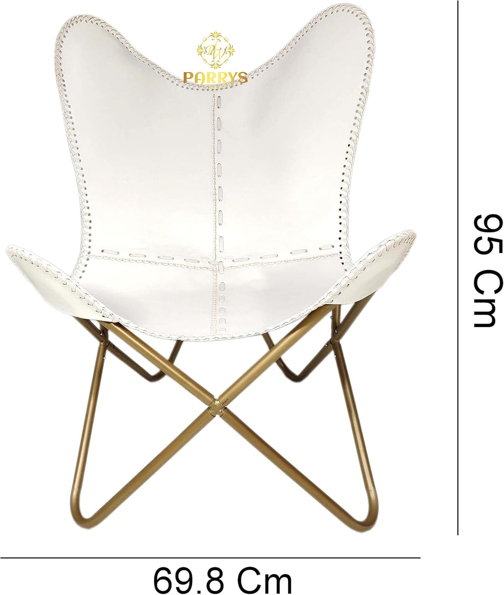 Butterfly Chair - White Leather Iron Frame Lounge Chair - Comfortable Recliner Hand - Stitching Leather Chair – Living Room Décor Chair – Butterfly Office Chair - From Where - 