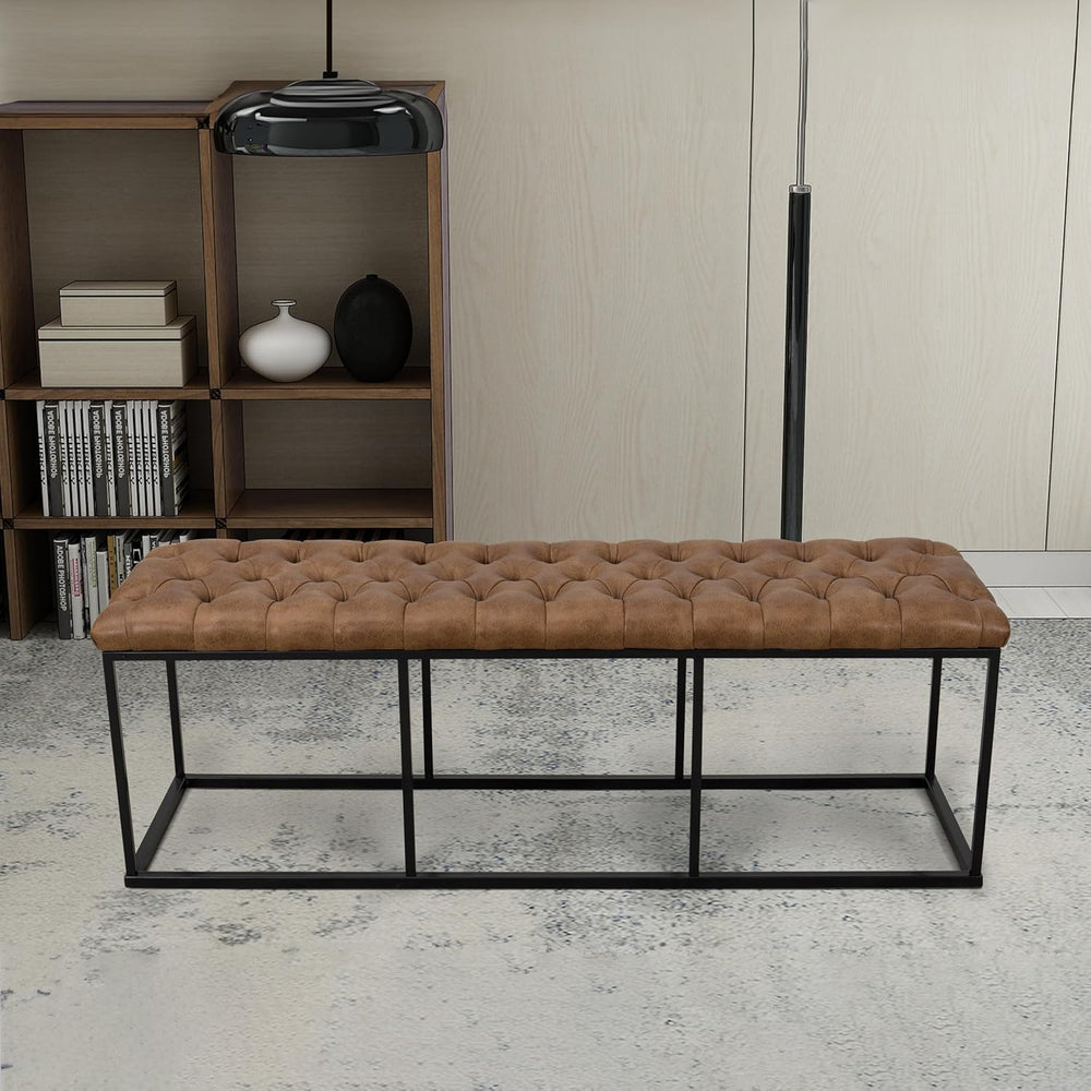 Button Tufted Bench with Metal Base - From Where - 
