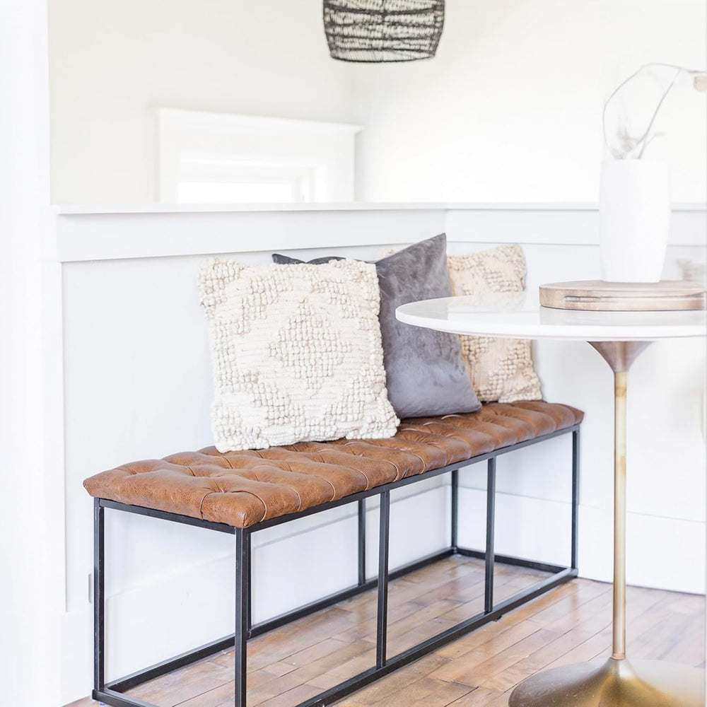 Button Tufted Bench with Metal Base - From Where - 