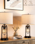 KYRID 21’’ Table Lamps Set of 2 with USB Port and Night Light, Modern Farmhouse Side Table Lamp with White Drum Shade, Painted Bronze Finish (Bulbs Included)