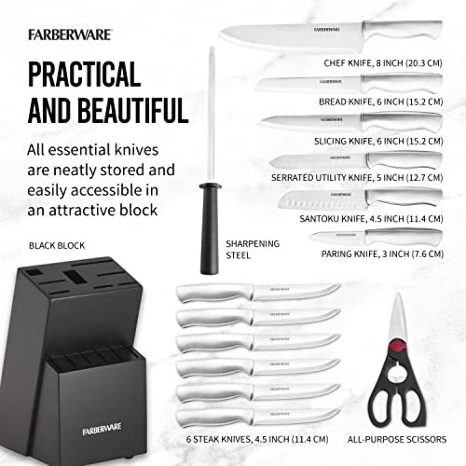 Farberware 15-piece Stamped Stainless Steel Knife Block Set