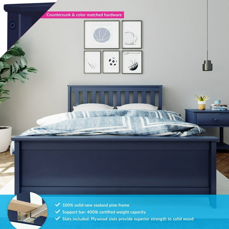 Carousel Full Size Bed Frame, Classic Solid Wood Platform Bed with Headboard