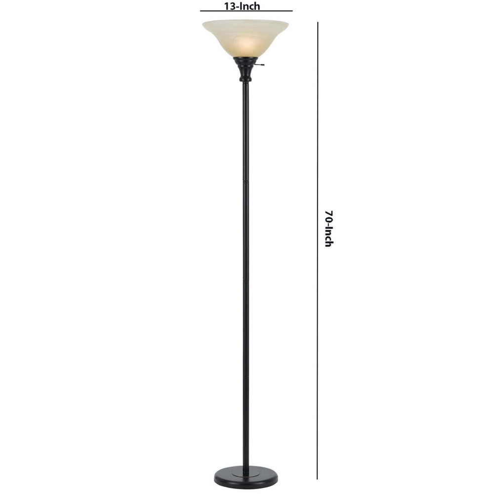 Metal Round 3 Way Torchiere Lamp with Frosted Shade, Dark Bronze and Gold- Saltoro Sherpi