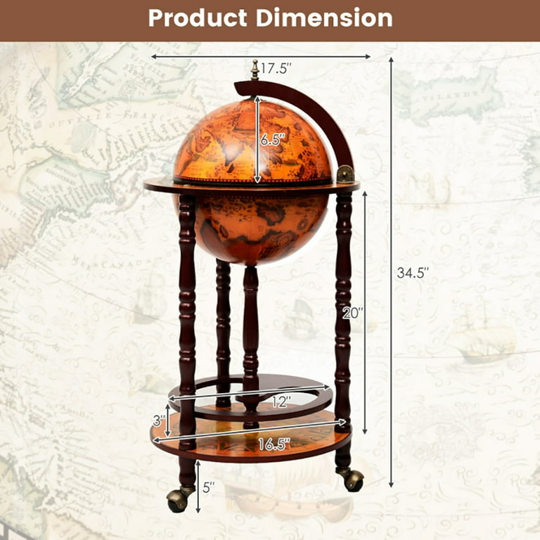 Canddidliike 16th Century Wood Globe Wine Bar Stand, Globe Wine Bar Stand, Liquor Bottle Shelf， Vintage Italian-Inspired Barware