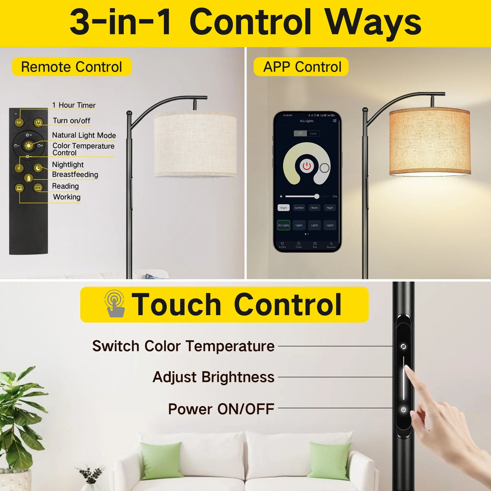 63" Dimmable Arc Floor Lamp