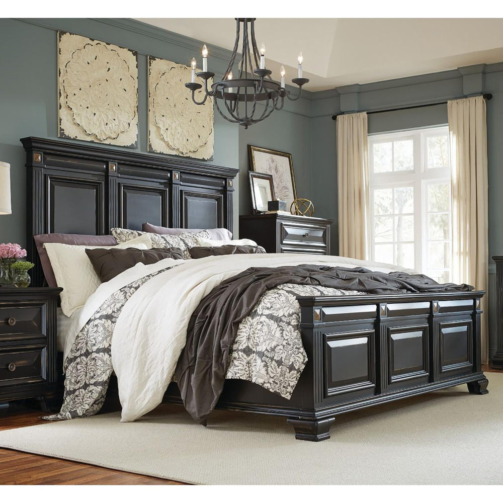 Roundhill Furniture Renova Vintage Black Wood Panel Bed, Queen