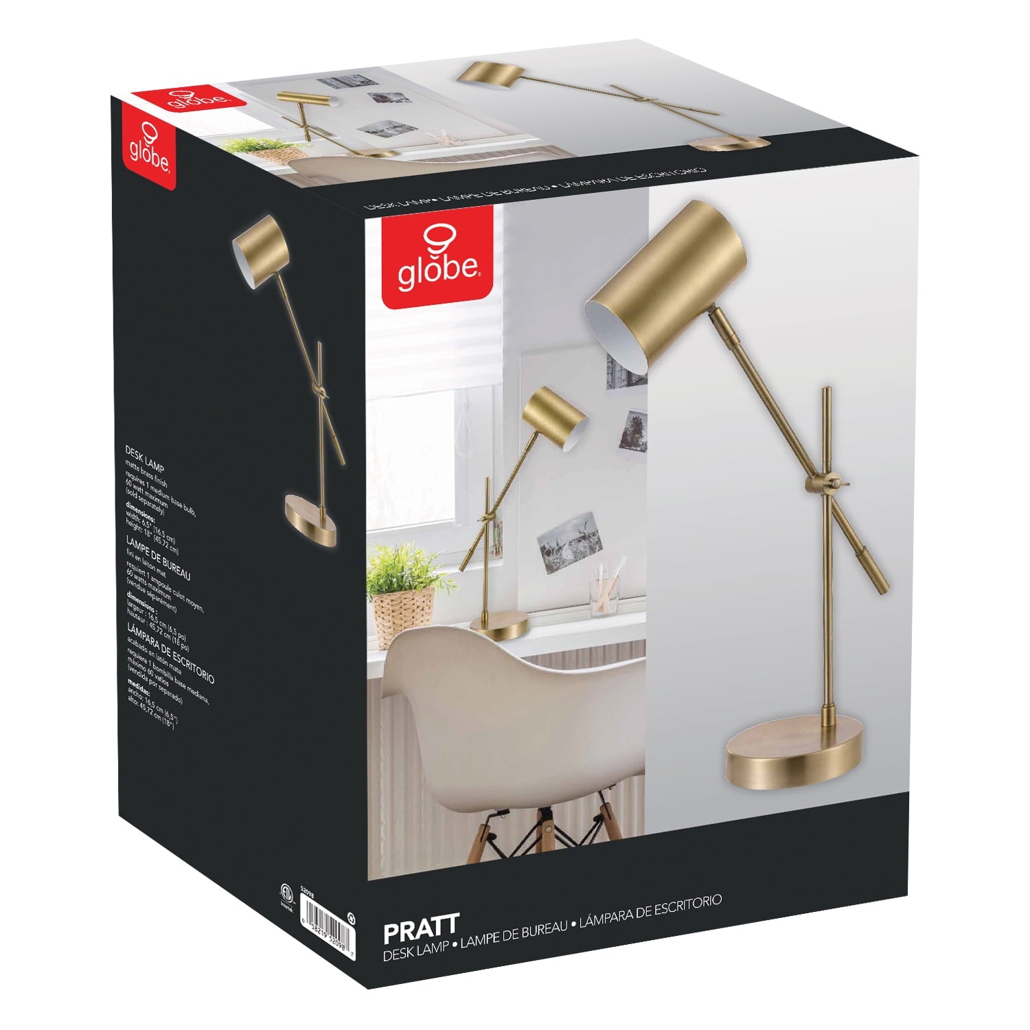 Globe Electric Pratt 20&quot; Matte Brass Desk Lamp, 52098