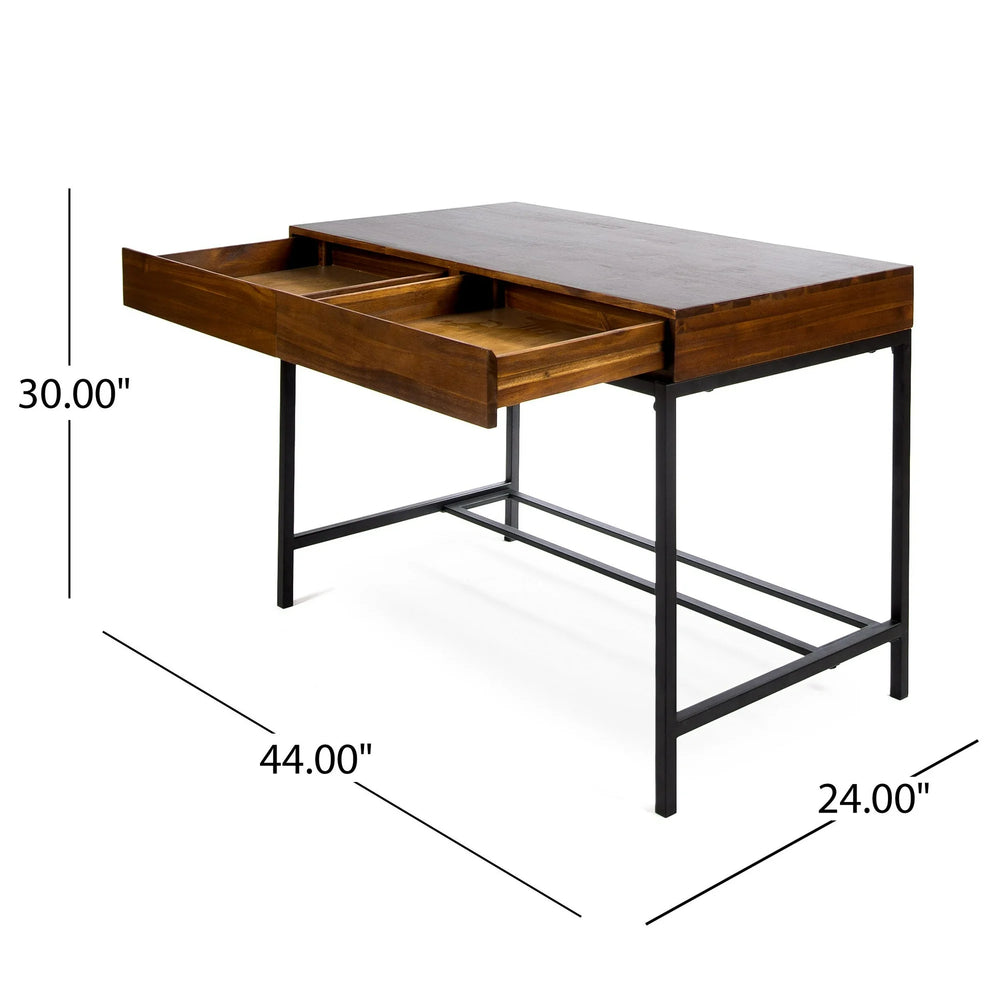 Industrial Acacia Wood Storage Desk