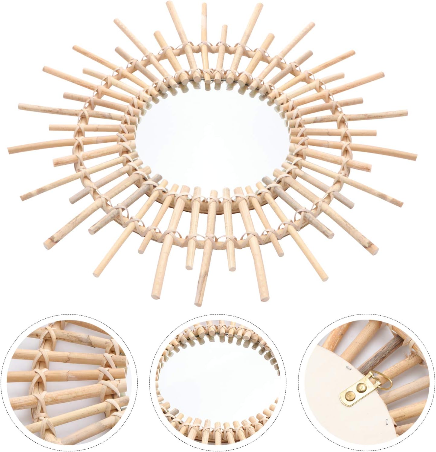 Cabilock 1pc Rattan Mirror Wall Art Mirror Weaving Makeup Mirror Nordic Style Woven Mirror Homestay Woven Mirror Wall Decorative Mirror Photographing Mirror Rattan Makeup Mirror - From Where - 