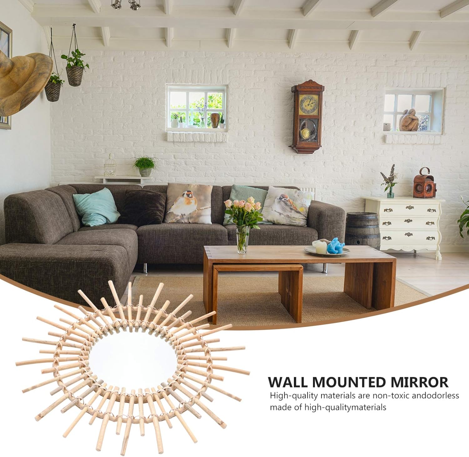 Cabilock 1pc Rattan Mirror Wall Art Mirror Weaving Makeup Mirror Nordic Style Woven Mirror Homestay Woven Mirror Wall Decorative Mirror Photographing Mirror Rattan Makeup Mirror - From Where - 