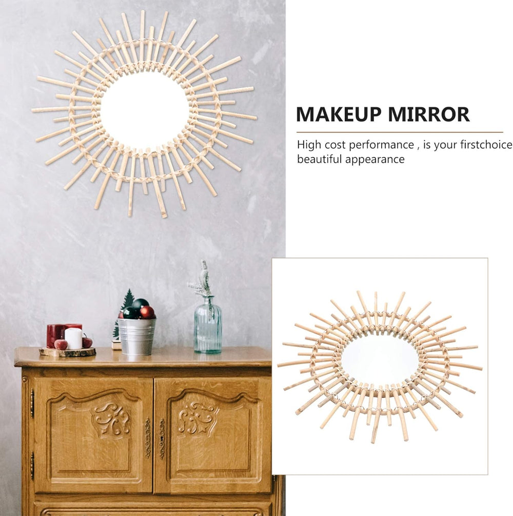Cabilock 1pc Rattan Mirror Wall Art Mirror Weaving Makeup Mirror Nordic Style Woven Mirror Homestay Woven Mirror Wall Decorative Mirror Photographing Mirror Rattan Makeup Mirror - From Where - 