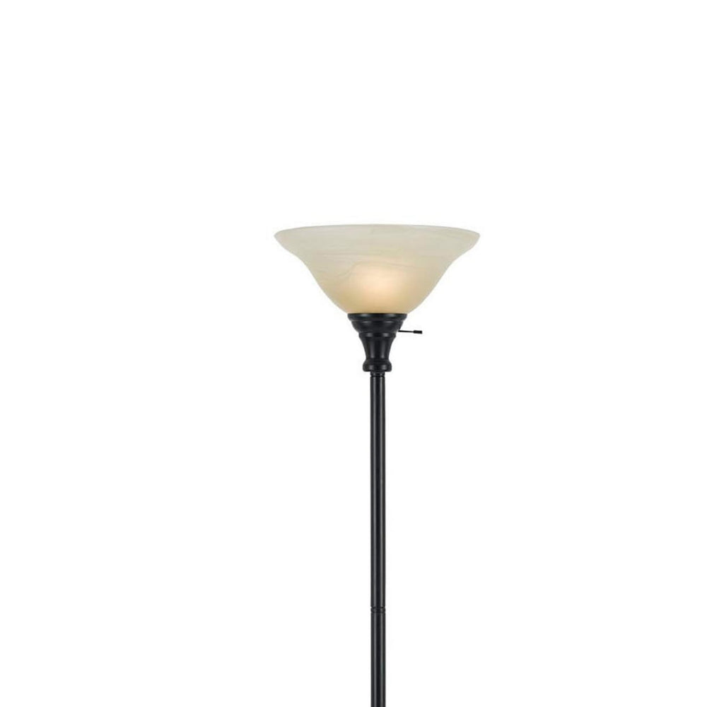 Metal Round 3 Way Torchiere Lamp with Frosted Shade, Dark Bronze and Gold- Saltoro Sherpi