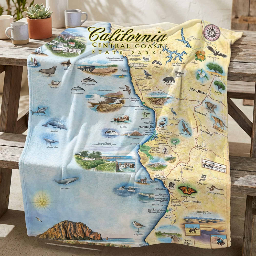 California Central Coast State Park Map Fleece Blanket - From Where Finds - Blanket