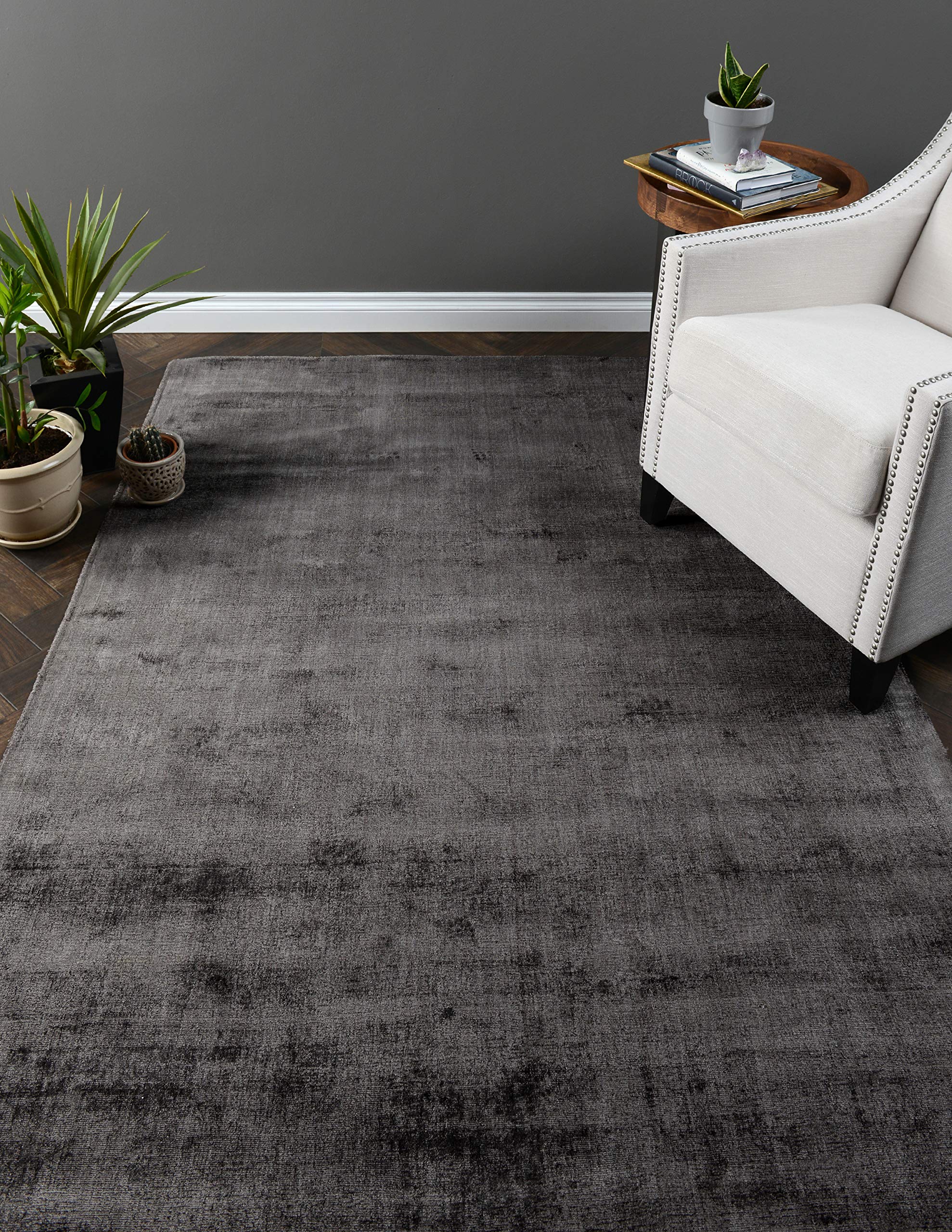 Cameron Distressed Viscose Rug, Charcoal - From Where Finds - 