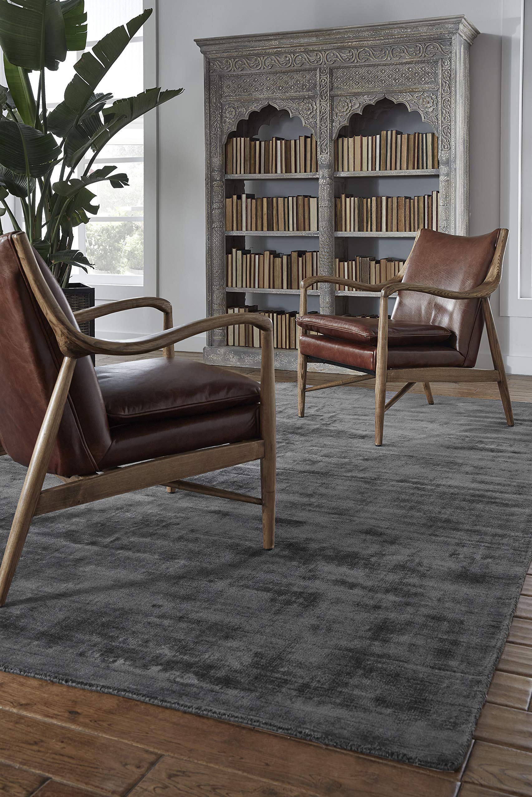 Cameron Distressed Viscose Rug, Charcoal - From Where Finds - 
