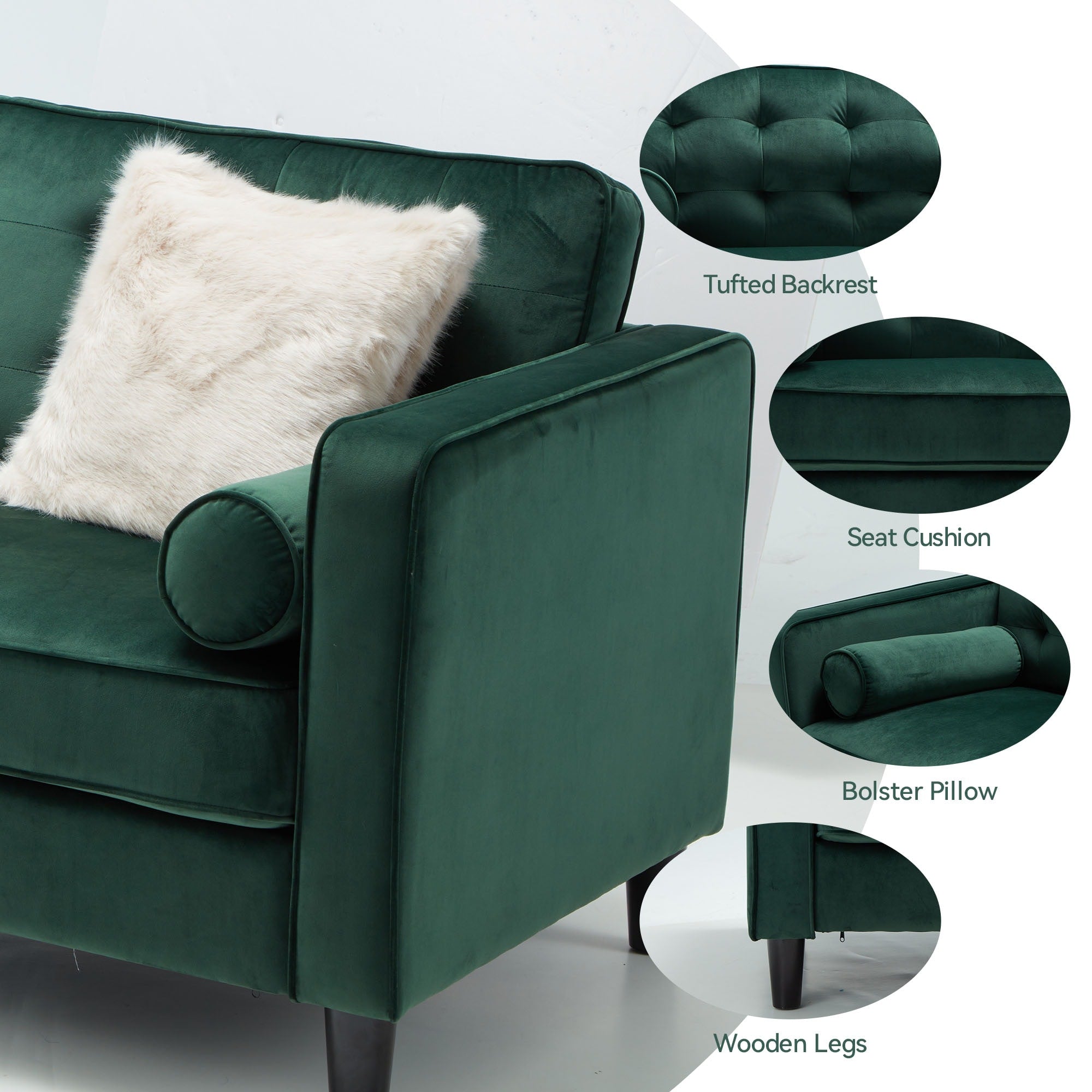 Casual Green Velvet 3 - Seater Sofa - From Where - 