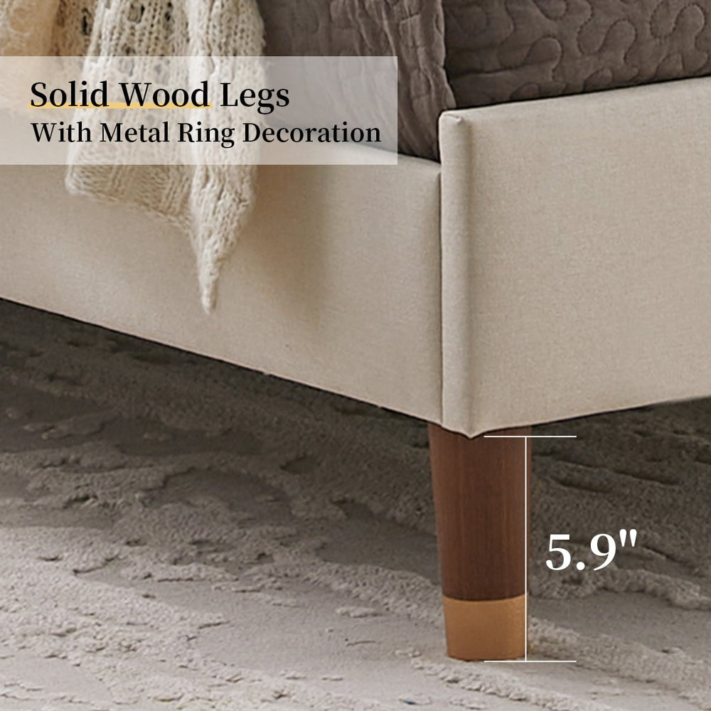 Queen Size Bed Frame, Platform Bed Frame with Upholstered Headboard, Modern Deluxe Wingback, Wood Slat Support, Mattress Foundation