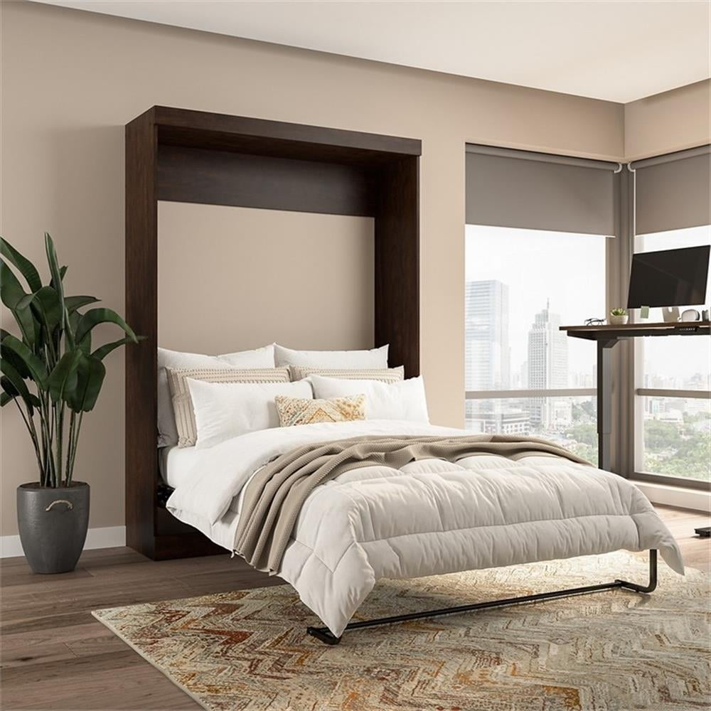 Pemberly Row 59" Contemporary Wood/Metal Full Wall Bed in Chocolate