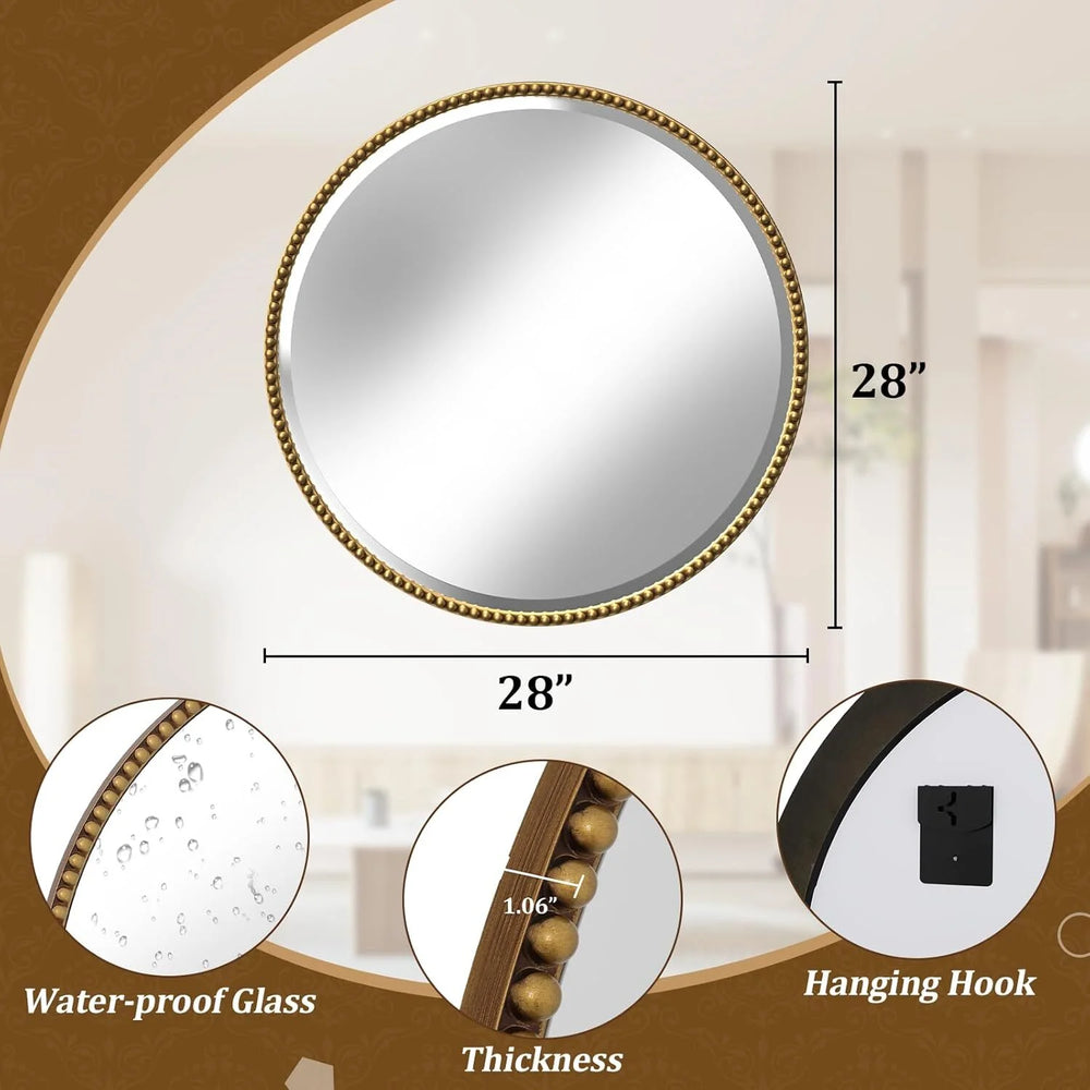 28" Beaded Round Wall Mirror