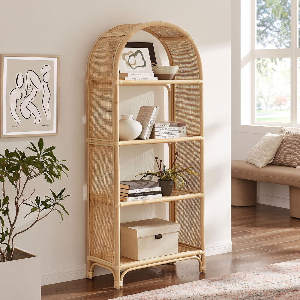Celeste 67" Arched Rattan Bookshelf - From Where Finds - 
