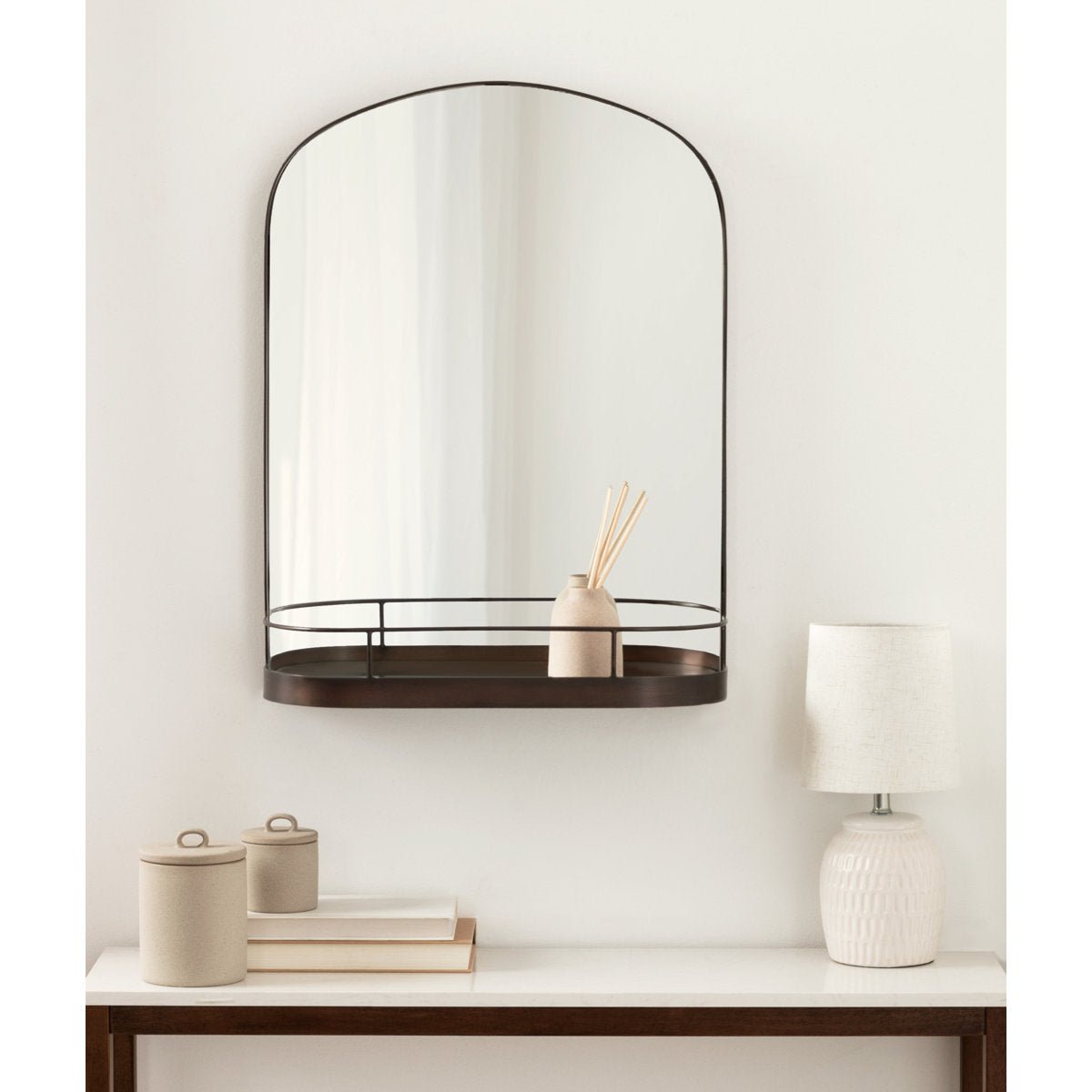 Cemile Metal Flat Mirror with Shelves - From Where - 