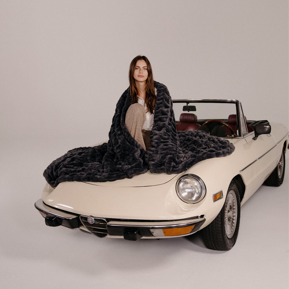 Charcoal Grey Faux Fur Blanket - From Where Finds - 