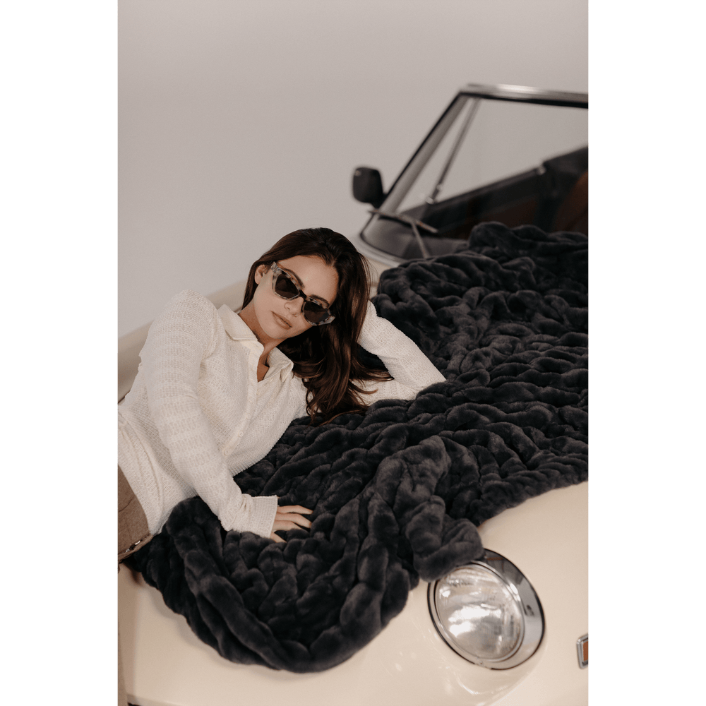 Charcoal Grey Faux Fur Blanket - From Where Finds - 