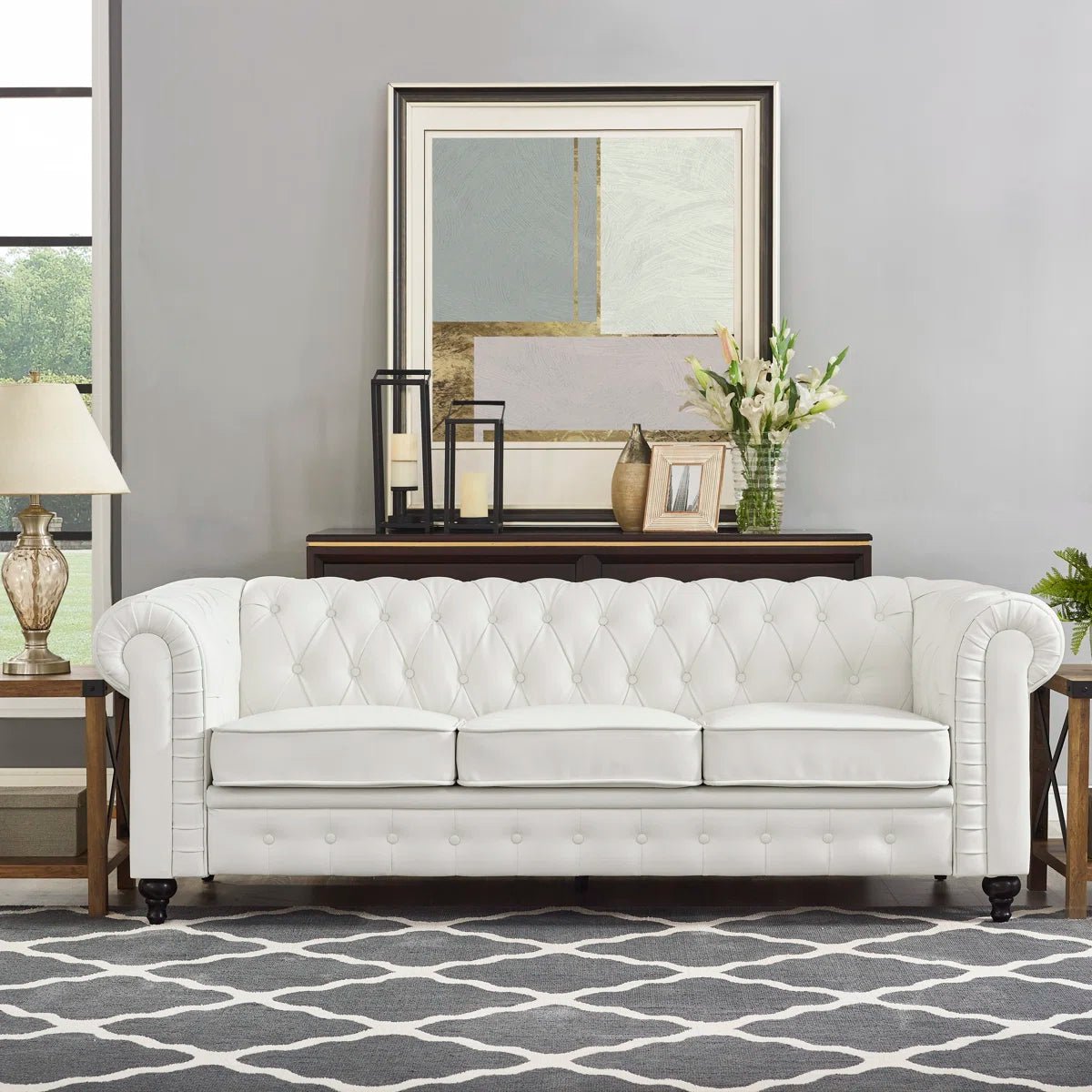 Chesterfield 88&quot; Tufted Leather Sofa - From Where - 