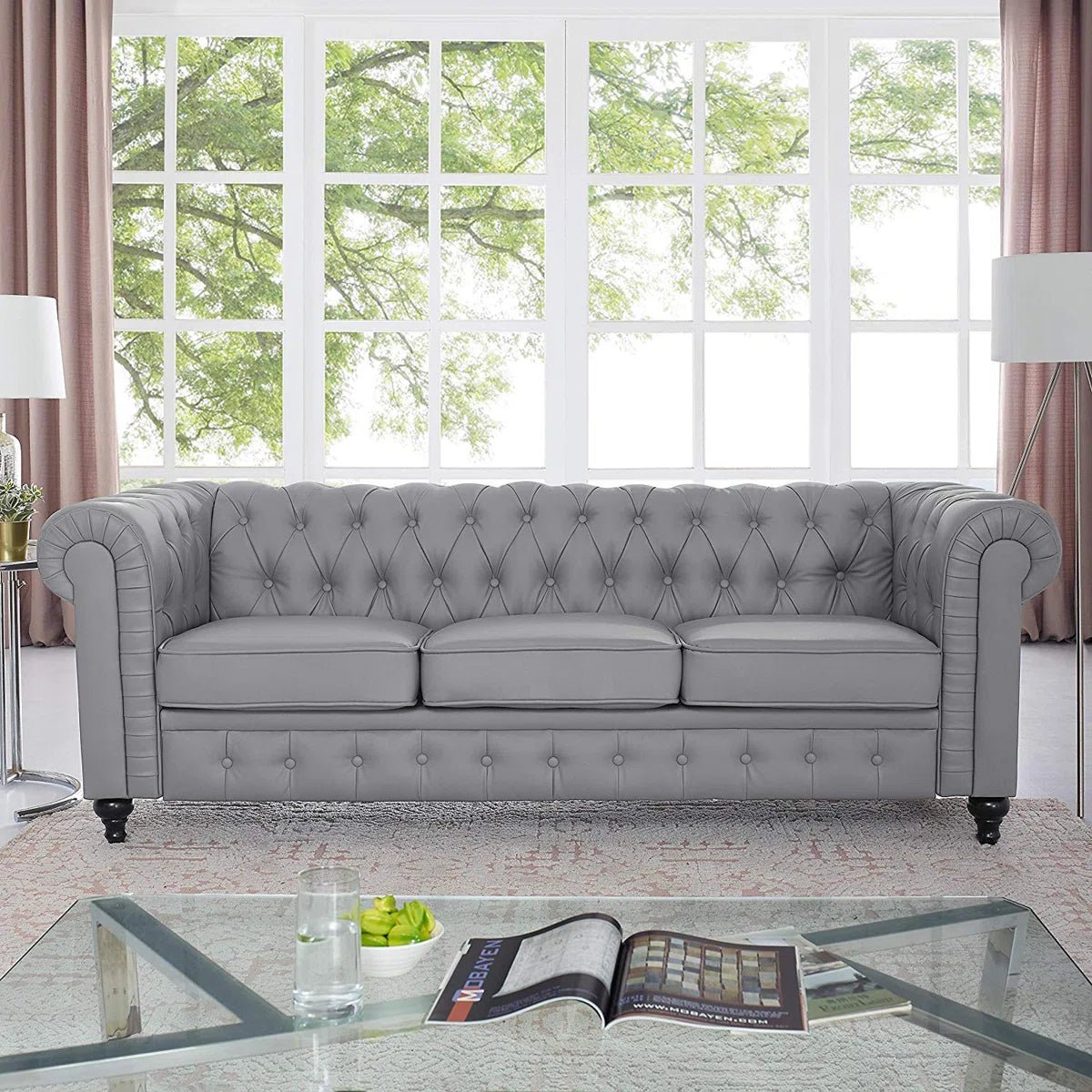 Chesterfield 88&quot; Tufted Leather Sofa - From Where - 