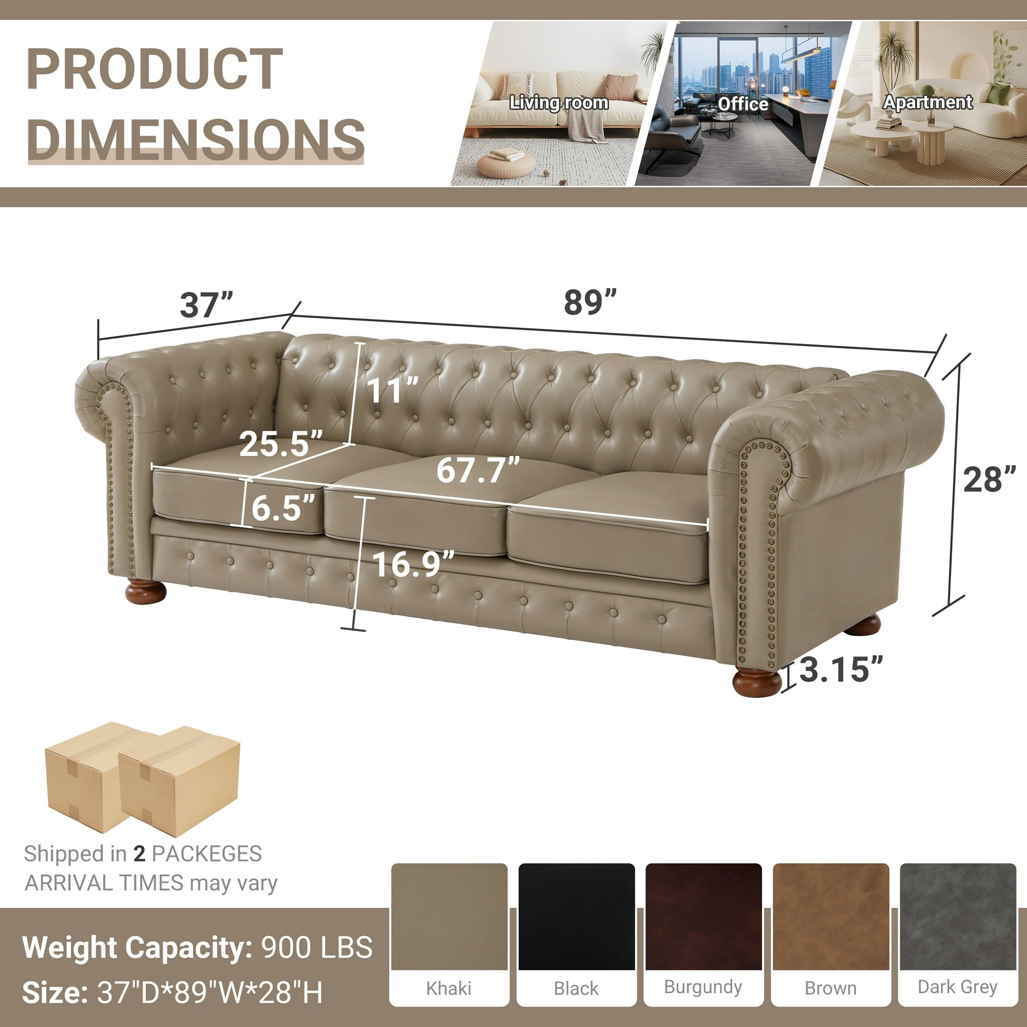 Chesterfield Sofa with Rolled Arms - From Where - 