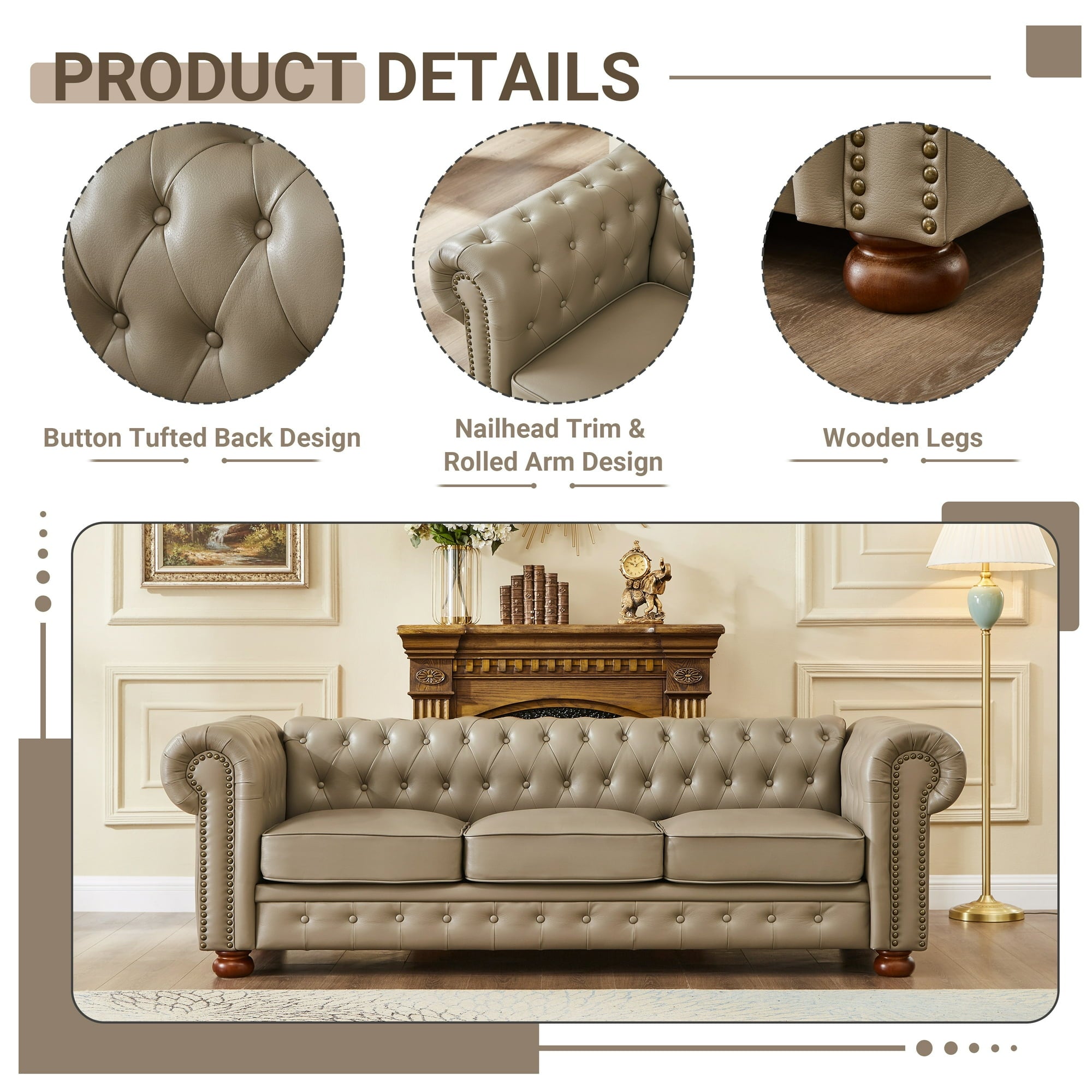 Chesterfield Sofa with Rolled Arms - From Where - 